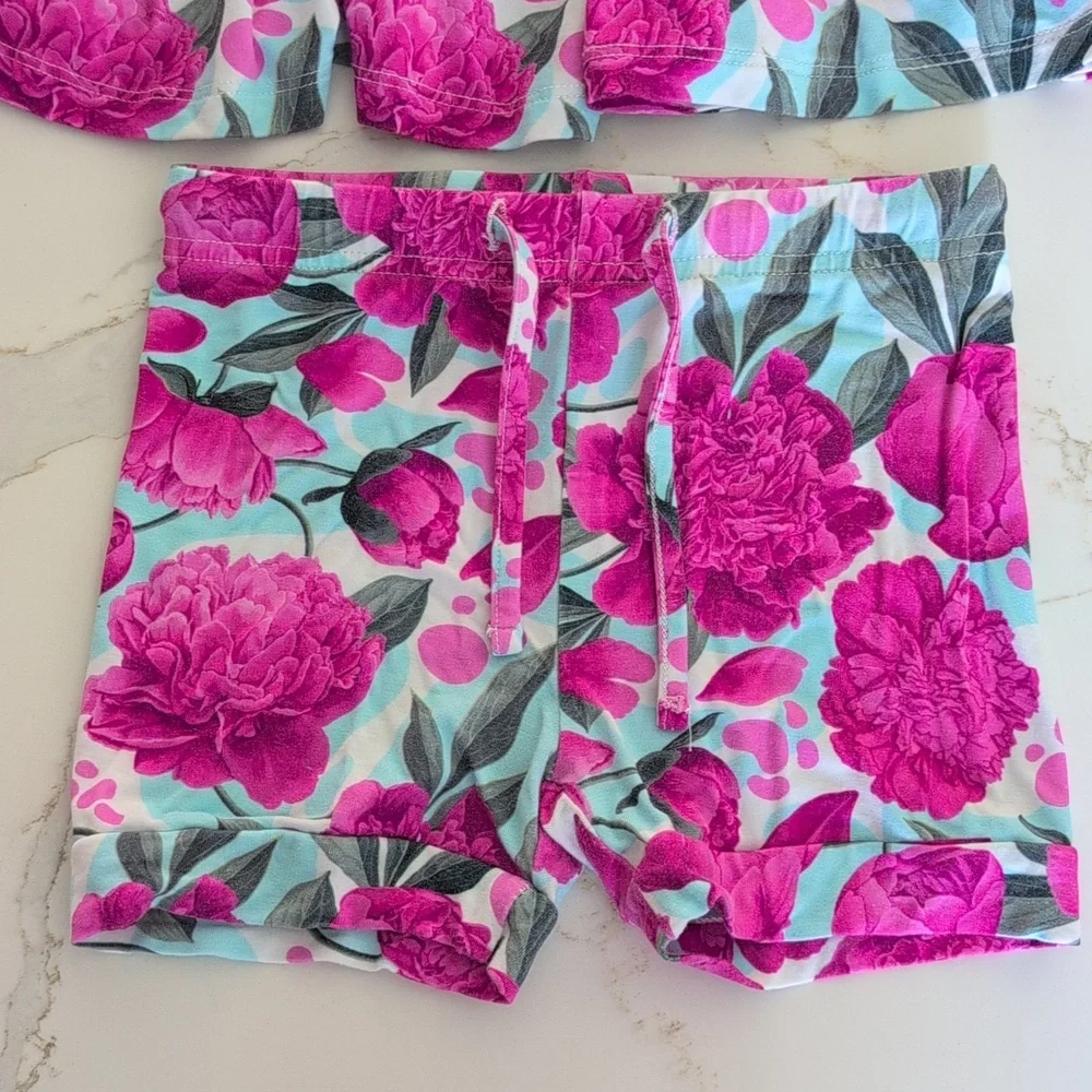 Girls Pink Floral Cold-Shoulder Dress